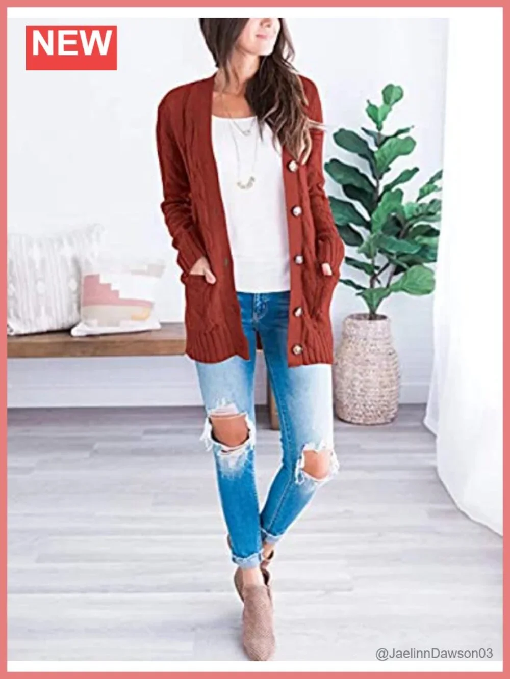 Long Sleeve Open Front Cable Knit Cardigan Sweater with Pockets